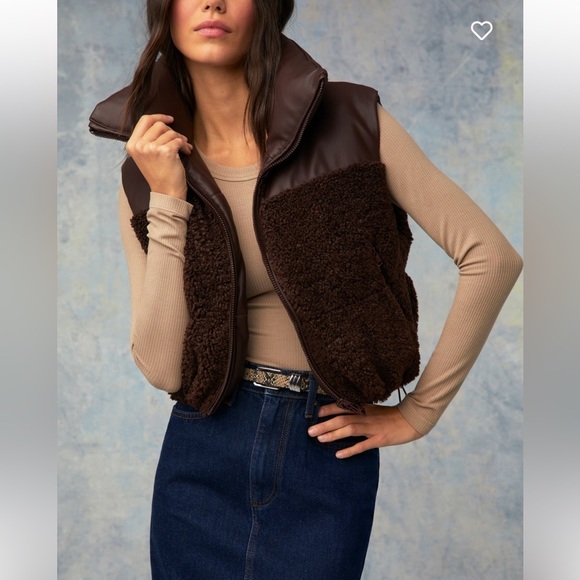 Lamarque Jackets & Blazers - Lamarque faux leather & fleece vest chocolate brown